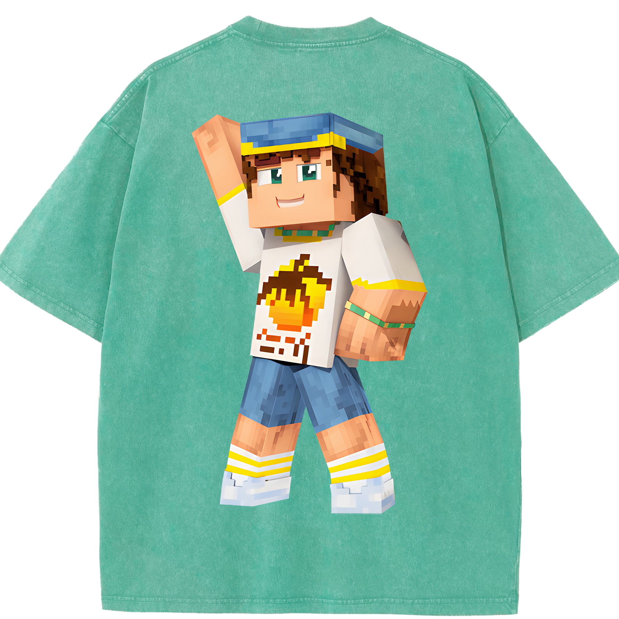 （画像用） マインクラフト ブロックの世界 Minecraft MC Block world 綿100% ヴィンテージ風 半袖Tシャツ（背面プリント）